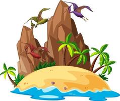 Scene with dinosaurs pteranodon on island vector