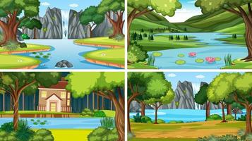 Nature scene with many trees and river vector