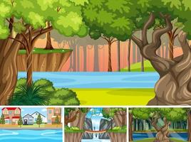 Nature scene with many trees and river vector