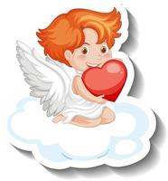 Cupid boy holding heart sitting on a cloud vector