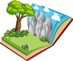 libro emergente con escena de la naturaleza al aire libre vector