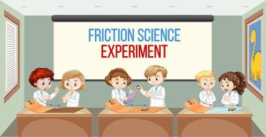 Scientist kids doing friction experiment vector