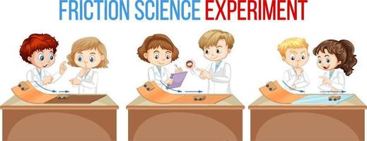 Friction science experiment with scientist kids vector
