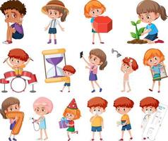 Set of children doing different activities on white background vector