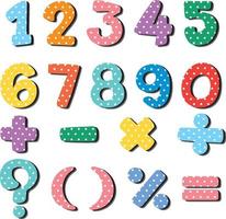 A set of number and math icon polka dot vector