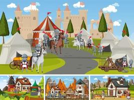 Set of different scene medieval vector