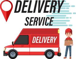 banner de servicio de entrega con panel van y courier vector