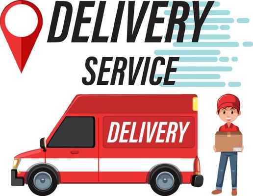 Delivery Service banner with panel van and courier
