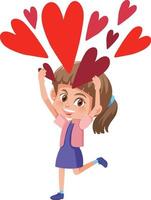 A little girl with many red hearts vector