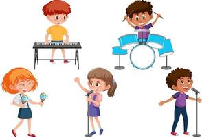 un grupo de niños tocando diferentes instrumentos vector