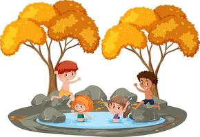 Isolated outdoor park with children swimming vector