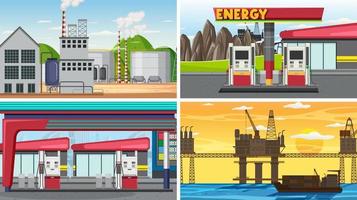 Set of oil petrol and gas relevant scene vector