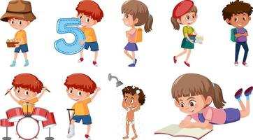 Set of children doing different activities on white background vector