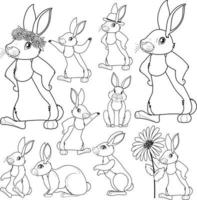 A set of doodle about rabbit on white background vector