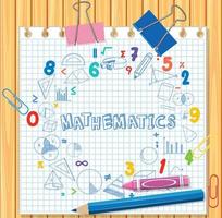 Doodle fórmula matemática con fuente matemática en tablero de madera vector