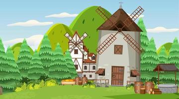 Medieval town scene background vector