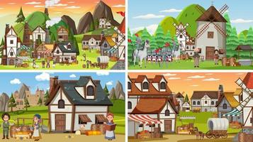 Set of different scene medieval vector