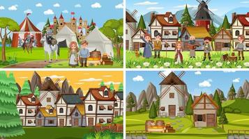 Set of different scene medieval vector