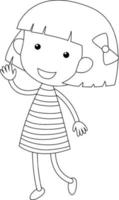 A girl black and white doodle character vector