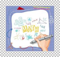 Hand writing math formula on paper note with grid background vector