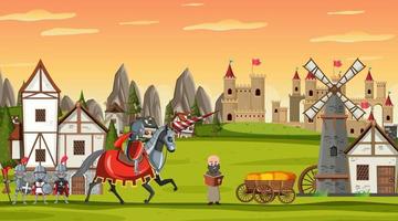 Medieval town scene in cartoon style vector