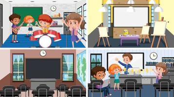 Set of student in the classroom scene vector