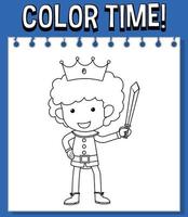 Worksheets template with color time text and prince outline vector