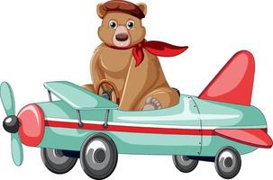 Cute cartoon bear flying a plane on white background vector