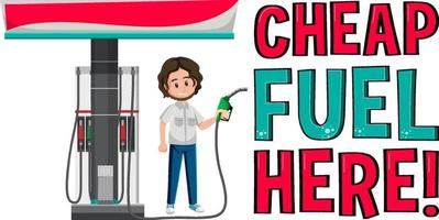 Gas station with cheap fuel here word logo vector