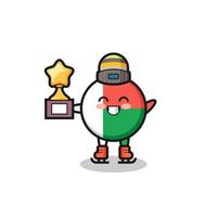 madagascar flag cartoon as an ice skating player hold winner trophy vector