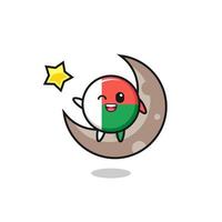 illustration of madagascar flag cartoon sitting on the half moon vector