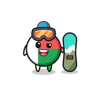 ilustración del personaje de la bandera de madagascar con estilo de snowboard vector