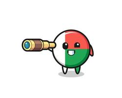 lindo personaje de la bandera de madagascar está sosteniendo un viejo telescopio vector