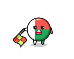 madagascar flag character as line judge hold the flag down at a 45 degree angle vector