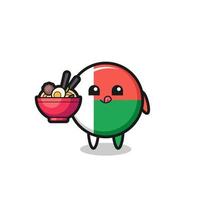 cute madagascar flag character eating noodles vector