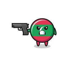 the cute maldives flag character shoot with a gun vector