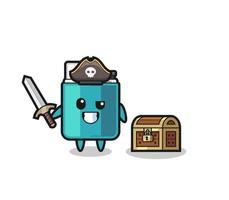 the lighter pirate character holding sword beside a treasure box vector