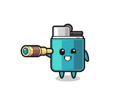 cute lighter character is holding an old telescope vector