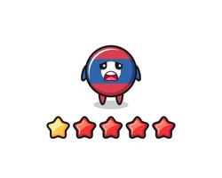 the illustration of customer bad rating, laos flag cute character with 1 star vector