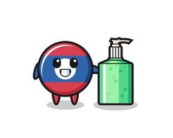 cute laos flag cartoon with hand sanitizer vector