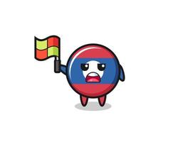 laos flag character as line judge putting the flag up vector