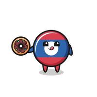 illustration of an laos flag character eating a doughnut vector