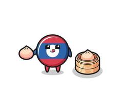 cute laos flag character eating steamed buns vector