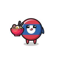 cute laos flag character eating noodles vector