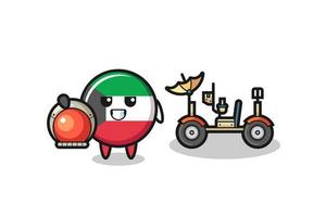 the cute kuwait flag as astronaut with a lunar rover vector