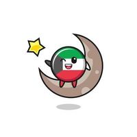 illustration of kuwait flag cartoon sitting on the half moon vector