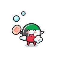 kuwait flag character is bathing while holding soap vector