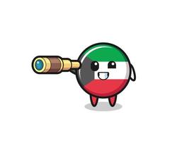 lindo personaje de la bandera de kuwait está sosteniendo un viejo telescopio vector