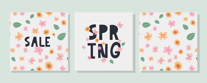 Hello Spring hand logotype, badge typography icon. Lettering spring season with leaf for greeting card, invitation template. Retro, vintage lettering banner poster template background, Sale, offer