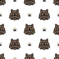 Seamless pattern with tiger face. Good for prints, backgrounds, cards, and textiles. Vector illustration.